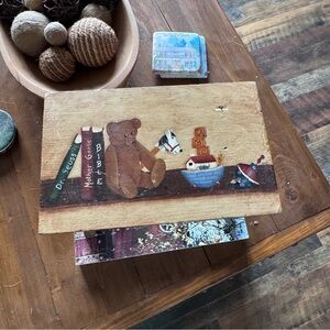 vintage handmade child's step stool handpainted teddy bear country